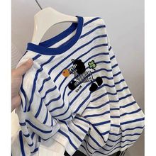 初秋条纹长袖t恤女内搭宽松显瘦设计感慵懒松弛感罩衫小上衣