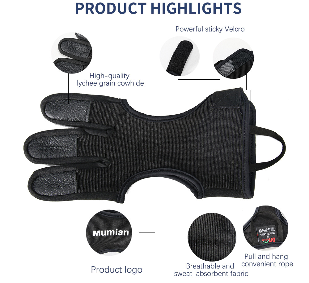 Mumian deportes al aire libre deportes de Tiro con Arco guantes antideslizantes transpirable tres dedos guantes de tiro al por mayor un paquete