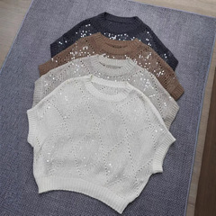 刺繍スパンコール混紡tシャツ