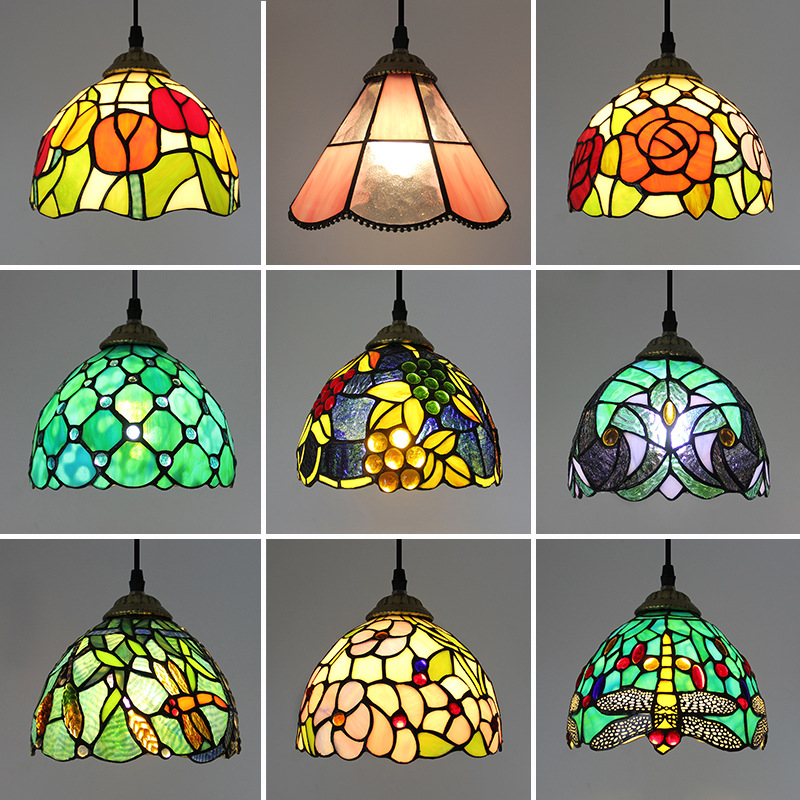 欧式复古蒂凡尼吊灯餐厅过道走廊小吊灯蜻蜓葡萄玫瑰花吧台吊灯具