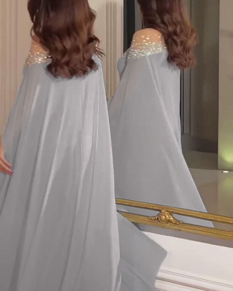 Elegant aftenkjole for damer med perler og stein i chiffon_voghion.com