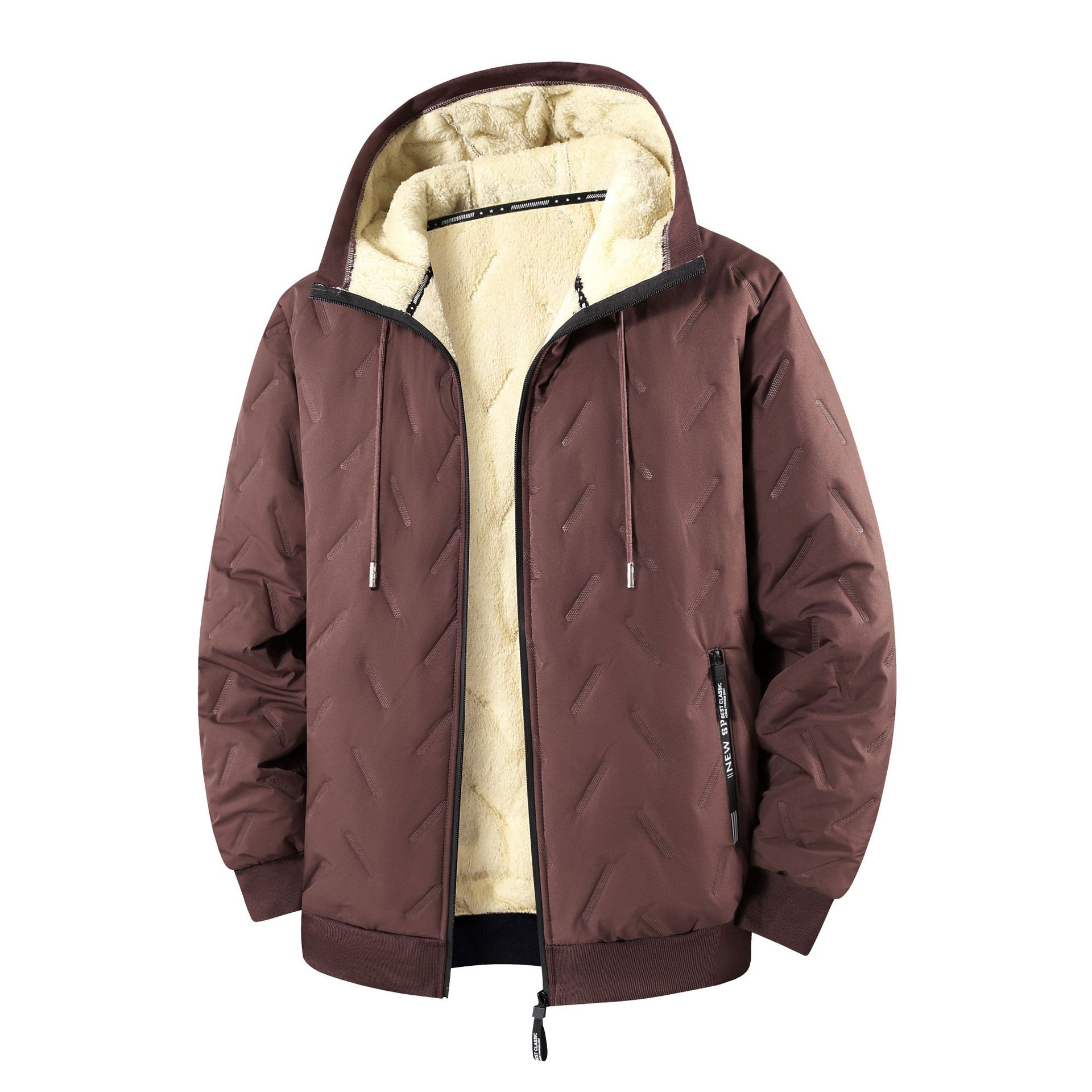 Cross-border European size casual hooded cotton coat men's hooded jacket winter fleece-lined warm ultrasonic lamb fleece cotton coat
