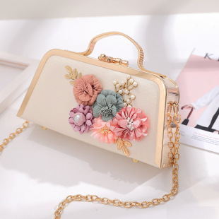 2024 new high-end portable small square bag flower dinner bag ladies texture all-match shoulder slung chain small bag