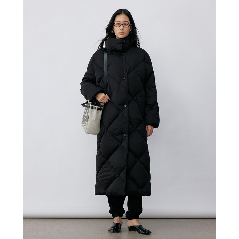 Non-Returnable, Non-Exchangeable, Diamond-Patterned, Extra-Long down Jacket for Women, New Model, 95% White Duck Down, Windproof, Stand-Up Collar, Warm Winter Coat