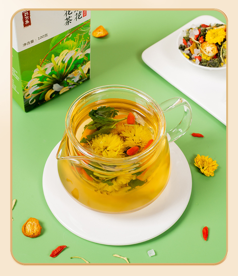 Honeysuckle Chrysanthemum Herbal Tea Blend with Dandelion Goji Berry Mint and Mulberry Leaf 100g Gift Box specifications