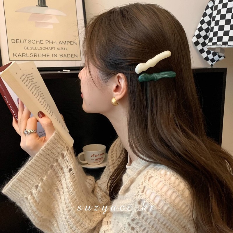 2只装！韩系复古波浪发夹侧边一字刘海夹百搭设计感鸭嘴夹发饰女|undefined
