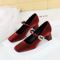 6295-K111 Fashion Versatile Mary Jane Shoes Water Diamond One Word Belt Shallow Mouth Single Shoes Thick Heel Square Head Silk Women's Shoes