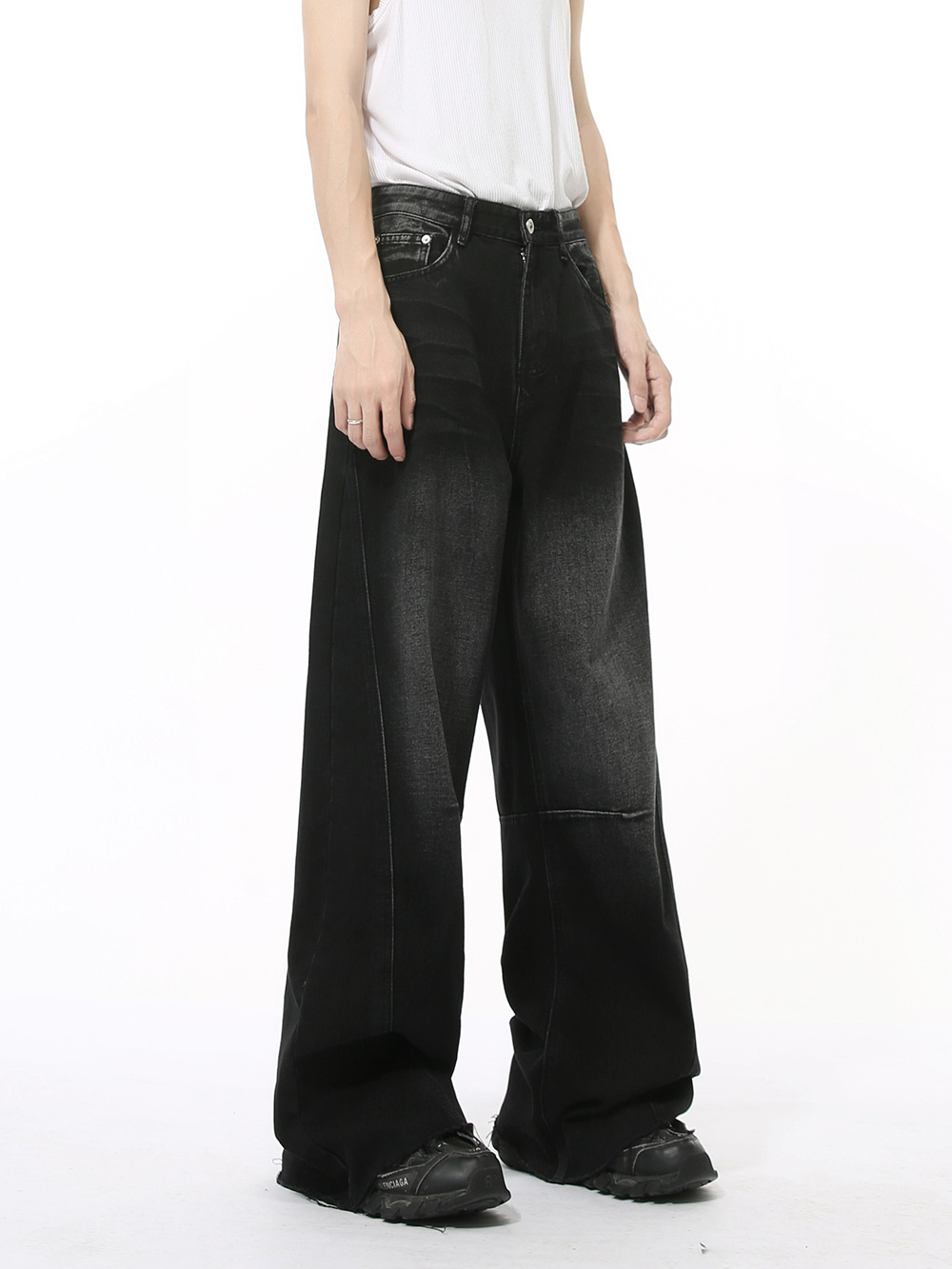 MTLCLOTHES Hombres| Otoño nuevo hip-hop de la calle alta vaqueros colgando pantalones rectos de piernas anchas sueltas