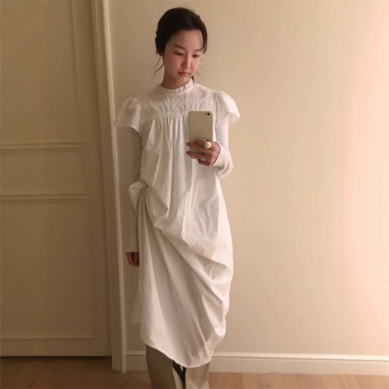 Now Available: Korean Designer Smo*Thmo*D Lace Stand-Collar Dress, Korean-Style Women's Loose and Elegant Straight Dress