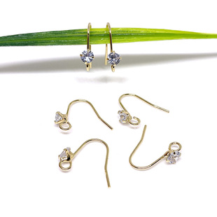 Color retaining 14k package gold ear hook earring accessories inlaid zircon Korean u-shaped ear hook DIY earrings semi-finished material