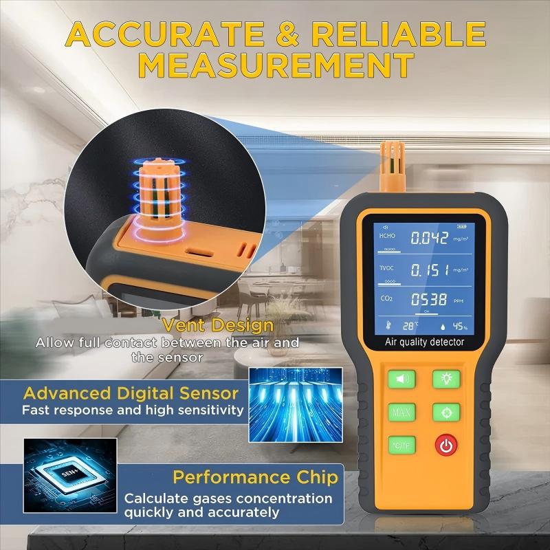 Air Quality Detector Carbon Dioxide Tester Co2 Tvoc Hcho Value Temperature Humidity Detection