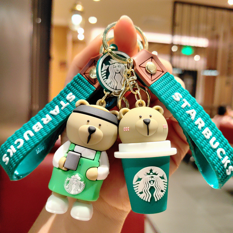 Internet celebrity New Starbucks milk tea cup keychain pendant cute bear doll car key chain pendant gift Internet celebrity New Starbucks milk tea cup keychain pendant cute bear doll car key chain pendant gift