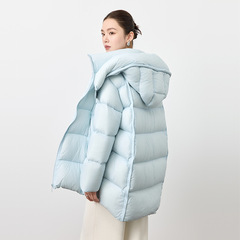 白鹅绒2025冬新款连帽宽松茧型云朵泡芙羽绒服女中长款显瘦加厚潮