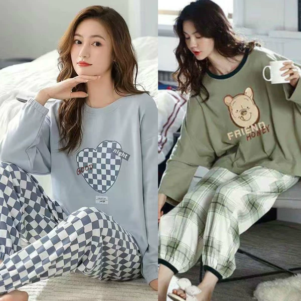 Green Winnie Bear + Blue Love Long Sleeve 2 Top + 2 Pants