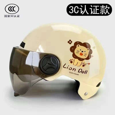 3C certified cat-themed half helmet for electric Motosiklet kaskı (dəbilqə) - khaki-short-sun-protection-sunshade-fashion