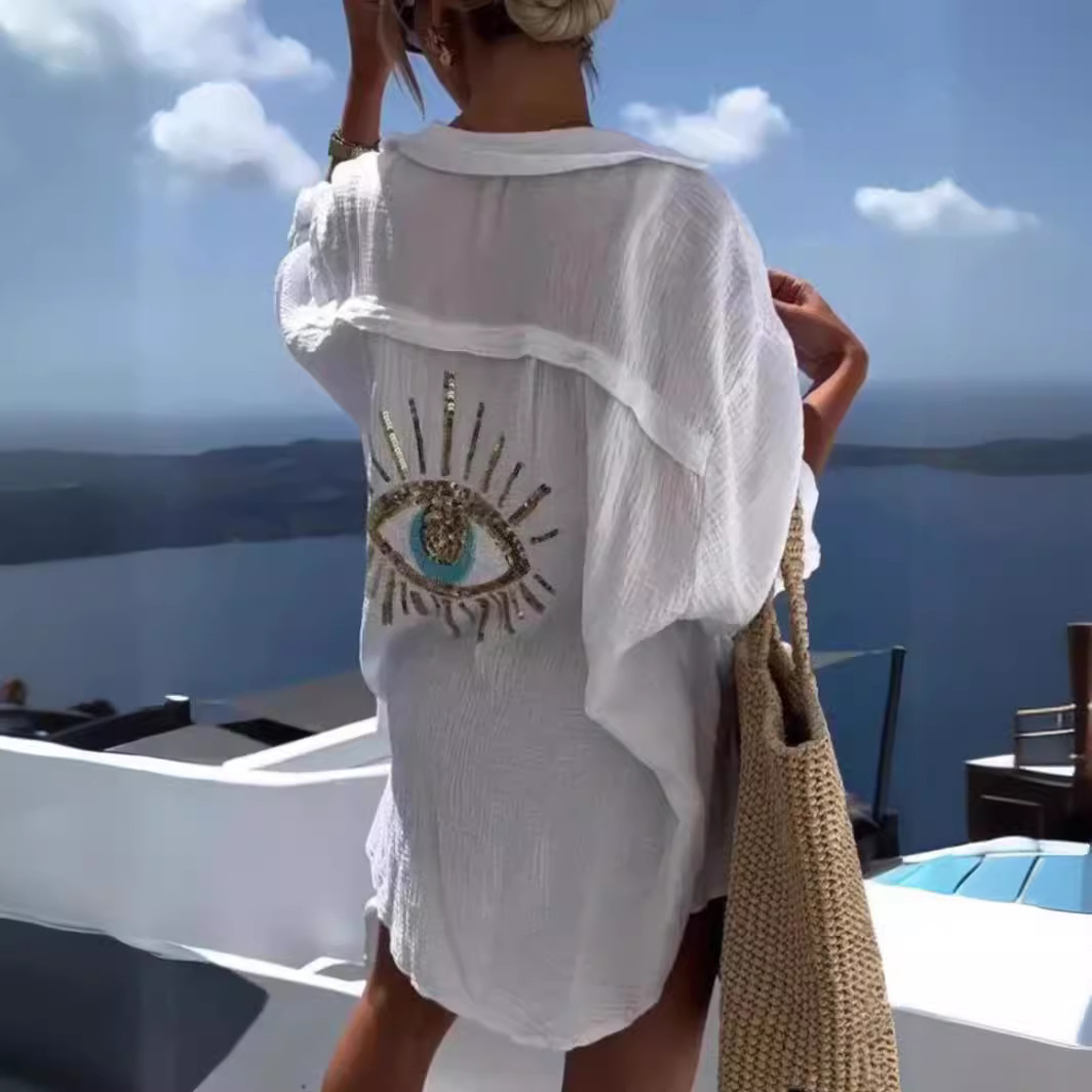 2024 Europe and the United States cross-border spring and summer new Amazon double wrinkled cloth figure lapel casual fashion versatile blouse