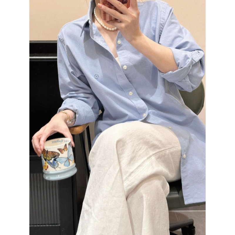 RL拉夫小马标POLO女长袖衬衫女T恤翻领防晒衬衫女刺绣纯棉装外贸|undefined