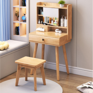 All Solid Wood Dressing Table Bedroom Log Dressing Table Nordic Internet Celebrity Simple Sliding Storage Dressing Table with Light