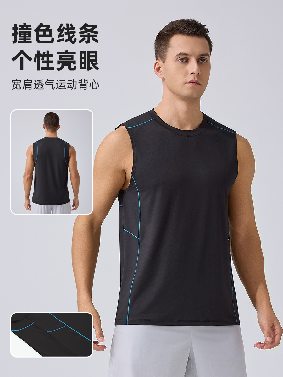 Cross-Border Sports Vest Solid Color Summer Marathon Running Sleeveless T-Shirt Fitness Training Quick-Drying Breathable Vest for Men