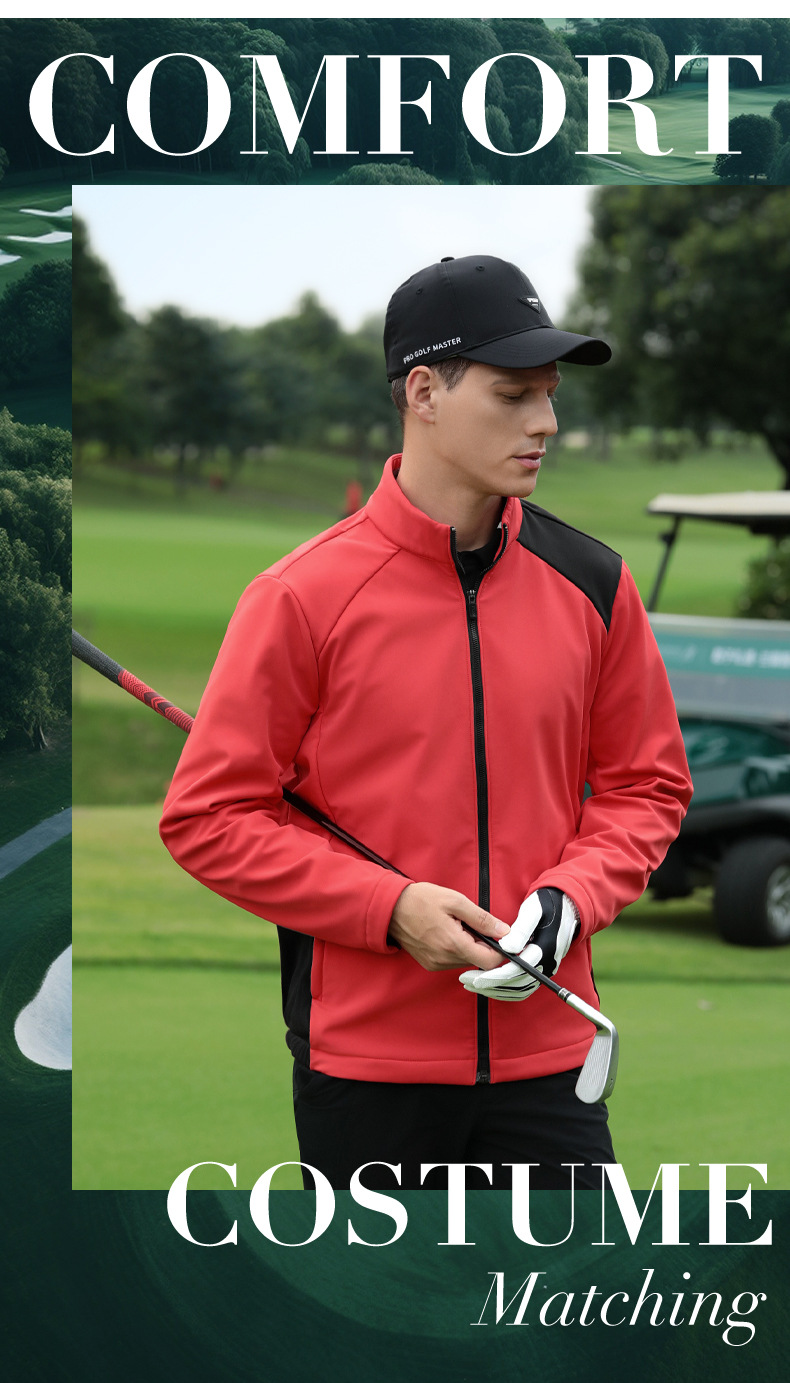 Áo khoác golf nam chống gió cổ đứng lót lông cừu ấm áp — Áo khoác đỏ [chống thấm nước/chống thấm nước/lót nhung/cổ đứng chống gió] YF809 chi tiết 2