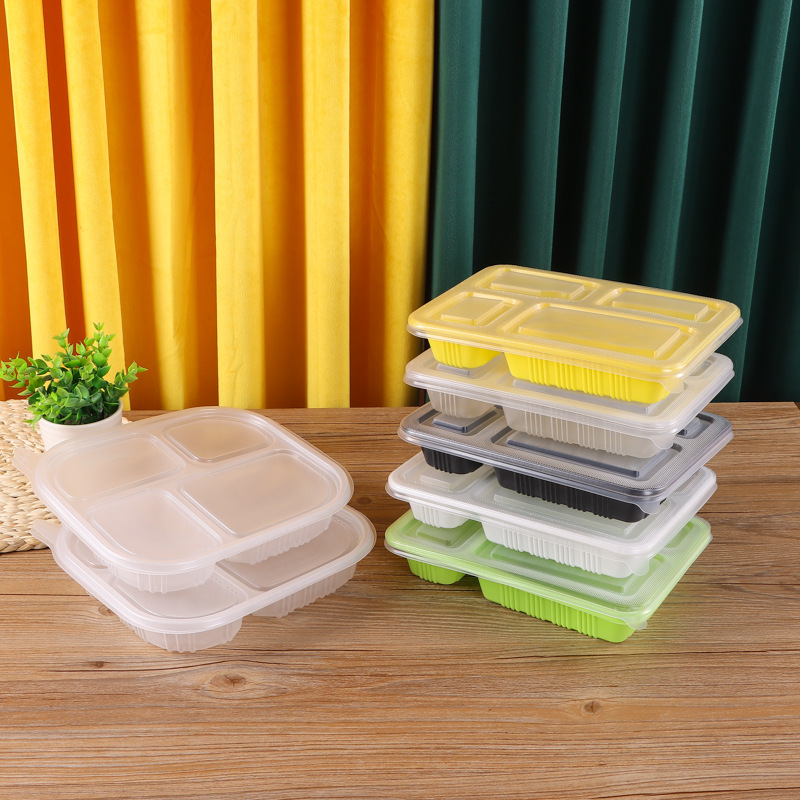 使い捨て弁当箱の出前三四五分格ファストフード包装弁当箱プラスチック長方形蓋付きマイクロ波加熱|undefined
