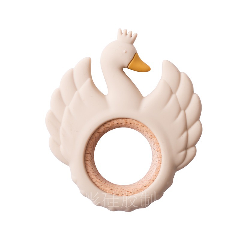 Silicone swan teether beige