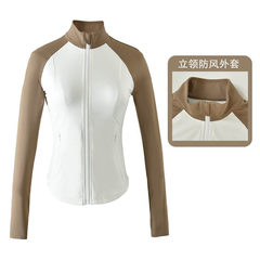 Stand collar contrast color yoga jacket women's zipper slimming running fitness wear sports long-sleeved tops long-sleeved autumn and winter