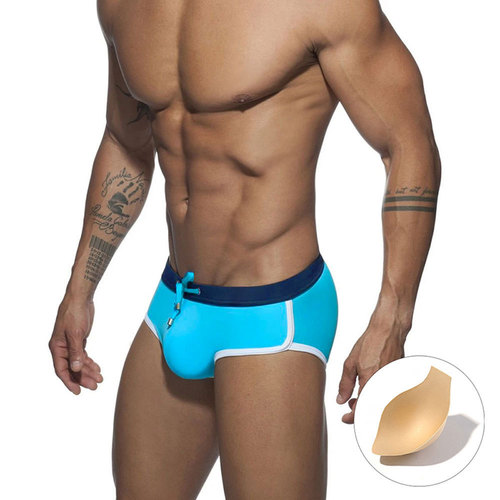 Men's Sexy Plain Triangular Swim Trunks with Cup Support, 3D Simple and Minimalist Quick-Dry Triangular Swim and Beach Trunks for European and American Men