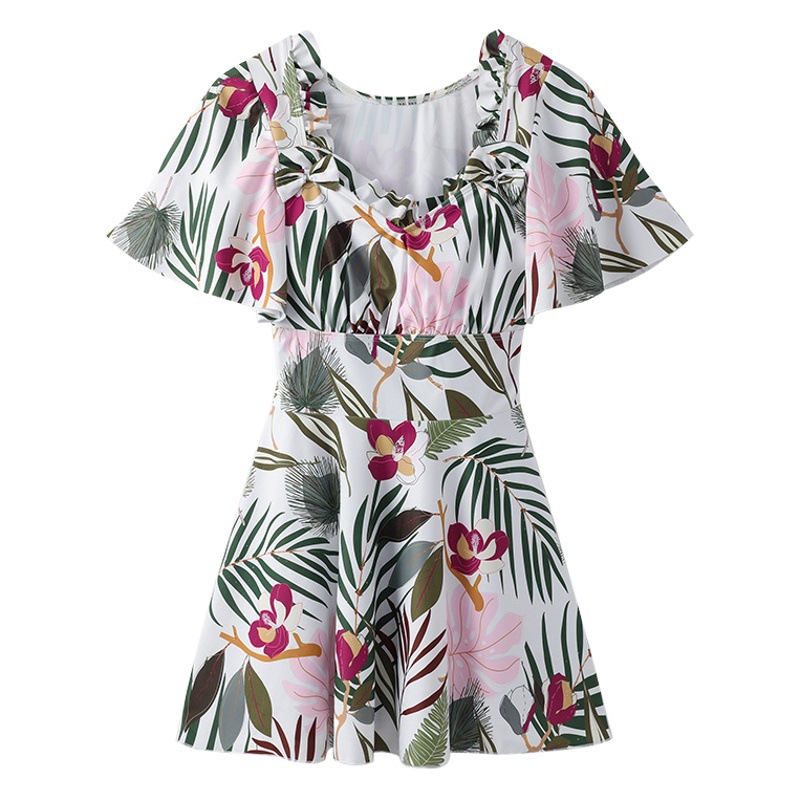 Traje de baño de pareja vestido de una pieza conservador de mujer dividido anti-vergüenza boxeador vientre que cubre traje de baño adelgazante pantalones de playa de secado rápido hombres