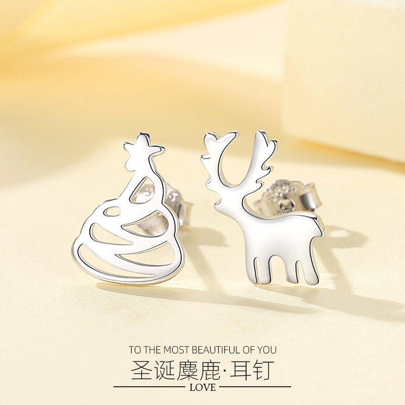 Pendientes de plata de ley s925 pendientes japoneses y coreanos de la moda Super lindo de Navidad tridimensional ELK pendientes lindo temperamento animal pendientes de plata