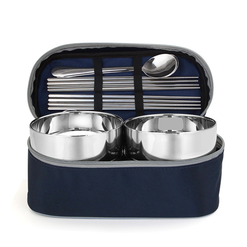 Flag Feng Creative Travel Portable Stainless Steel Bowl Utensil Set Vintage Bowl Utensil Family Dining Set Japanese Rice Bowl Bag