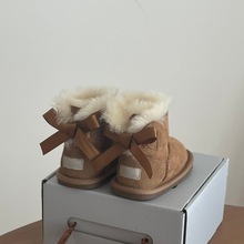 桑坡宝宝学步鞋单丝带女童2025羊皮毛一体低筒雪地靴平底休闲保暖