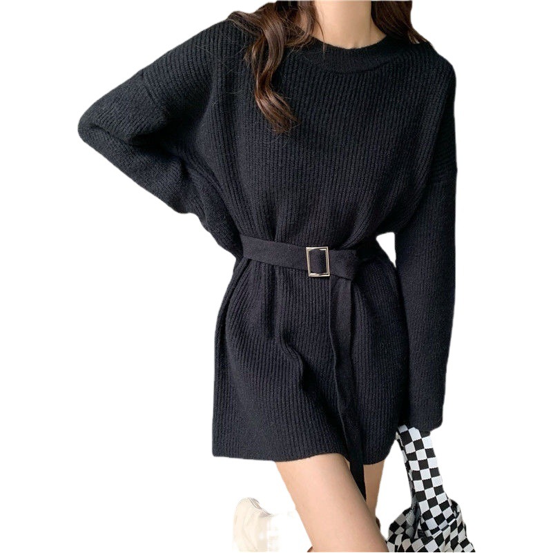 Suéter falda entallada estilo informal para mujer, otoño e invierno 2025, nuevo diseño de moda, top tejido de longitud media