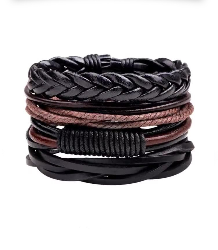 22g Weight Leather Pendant Material Bracelets Classification Leather Rope Chain Material 1 Set Quantity Travel, Party, Street Occasion Leather Material Geometric Pattern Men's Gender Knitting Design Retro Style Retro Geometric Leather Knitting Men's Bracelets Men Cord & Leather Bracelets