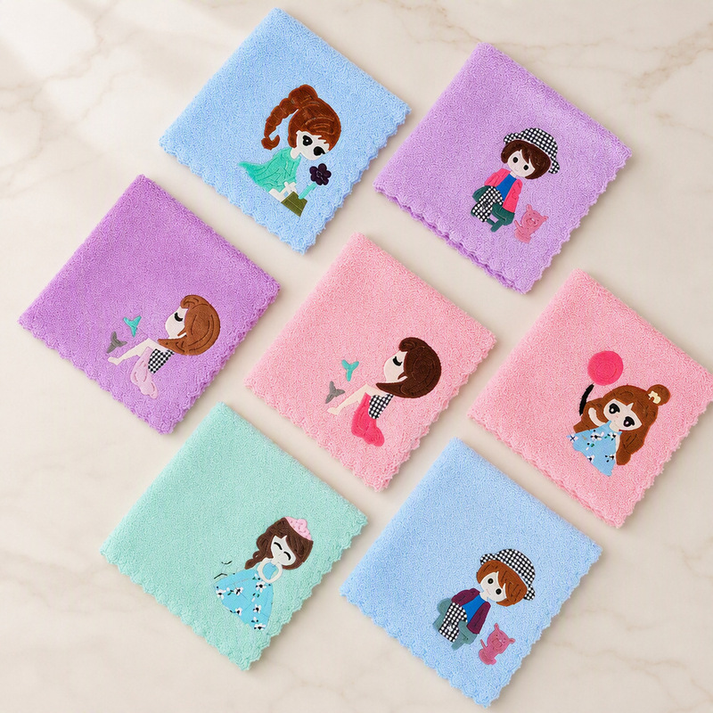 Coral Velvet Towel Thickeneded Lace Small Square Towel Cartoon Girl Embroidered Patch Small Towel Soft Absorbent Beauty Towel Coral Velvet Towel Thickeneded Lace Small Square Towel Cartoon Girl Embroidered Patch Small Towel Soft Absorbent Beauty Towel