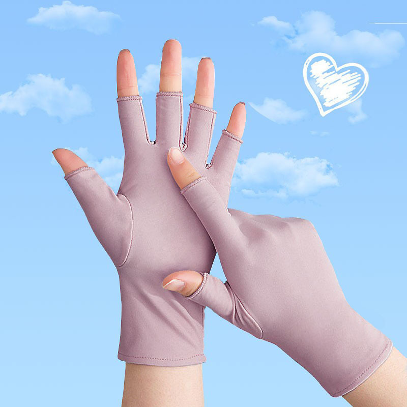 Half Finger Gloves Women's Thin Tea Picking White Women's Half Finger Beauty Gloves Sunscreen Gloves for Drivers Short Manicure Gloves