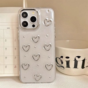 Epoxy Stereo Pearl Heart Suitable for Iphone16Promax Apple 17 Mobile Phone Case 14 High-End 13 Women 12