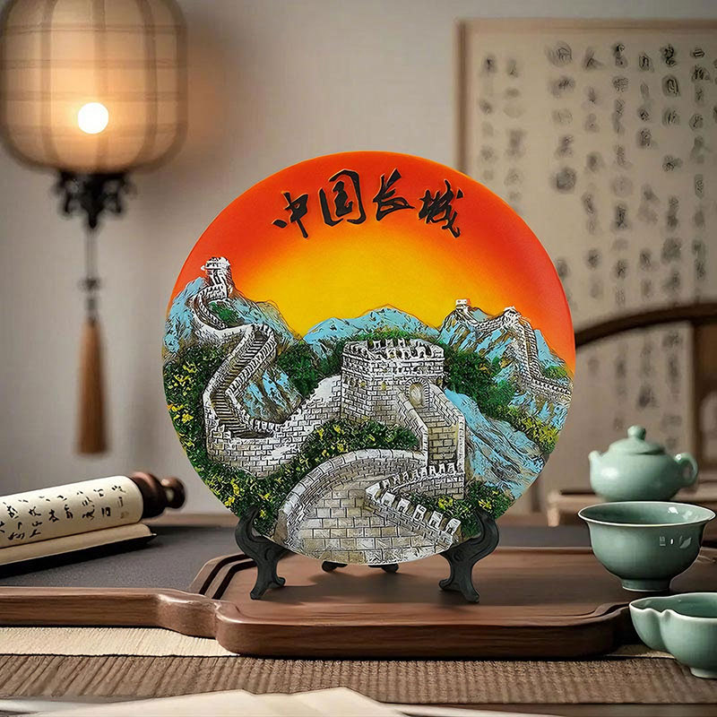  Ready-Made  Chinese Great Wall Hanging Plate Ornaments Can Be Hung on the Stand, Resin Great Wall Tourist Souvenirs Collection Decoration