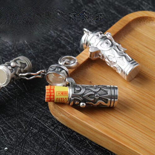 S990 Solid Silver Jewelry, Personalized Minimalist Thai Silver, Unisex Mini Leng Yan Chorus Gau Box Scripture Pendant, Pure Silver Pendant