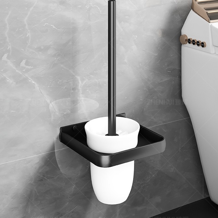 Negro toallero ponche-libre baño inodoro rack montado en la pared luz de lujo cuarto de baño espacio de aluminio image 16