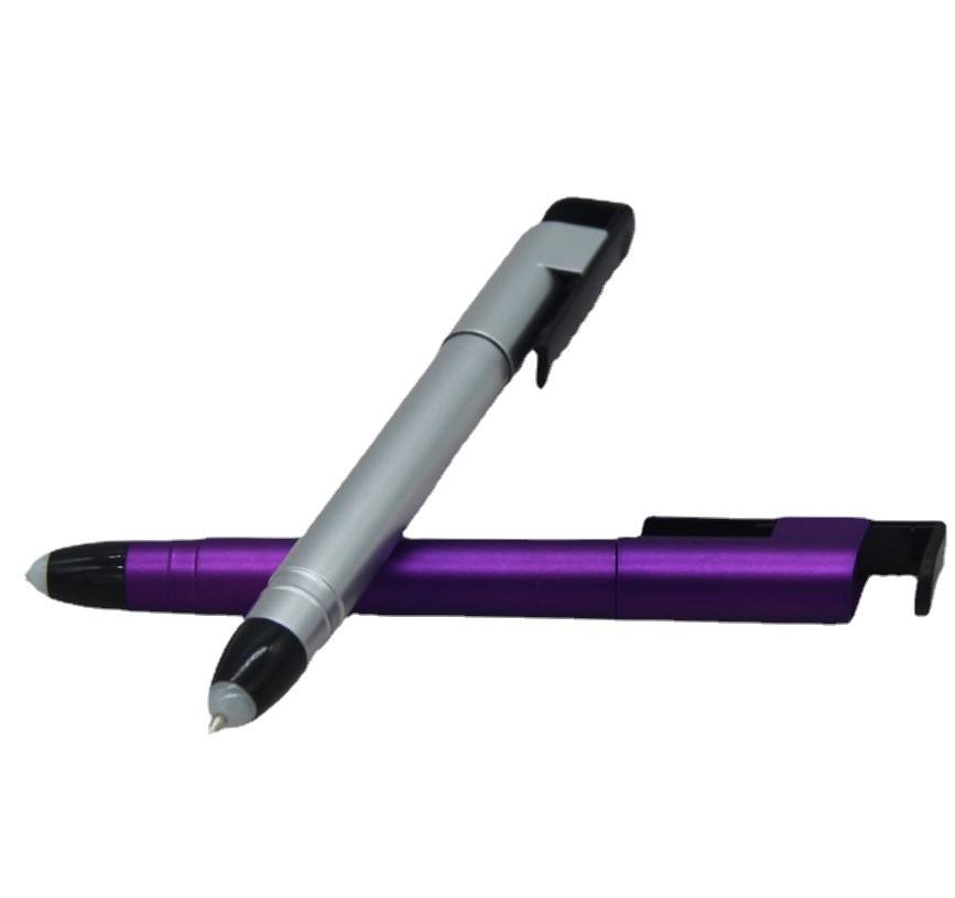 3-en-1 pluma de metal de la lámpara táctil pluma titular del teléfono móvil bolígrafo multifunción láser logo transfronteriza