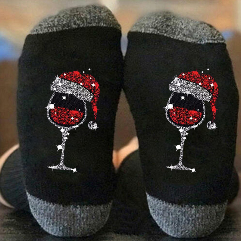 Calcetines navideños con letras de colores en contraste, estampado de muñeco de nieve, calcetines unisex de algodón con elementos navideños para comercio exterior.