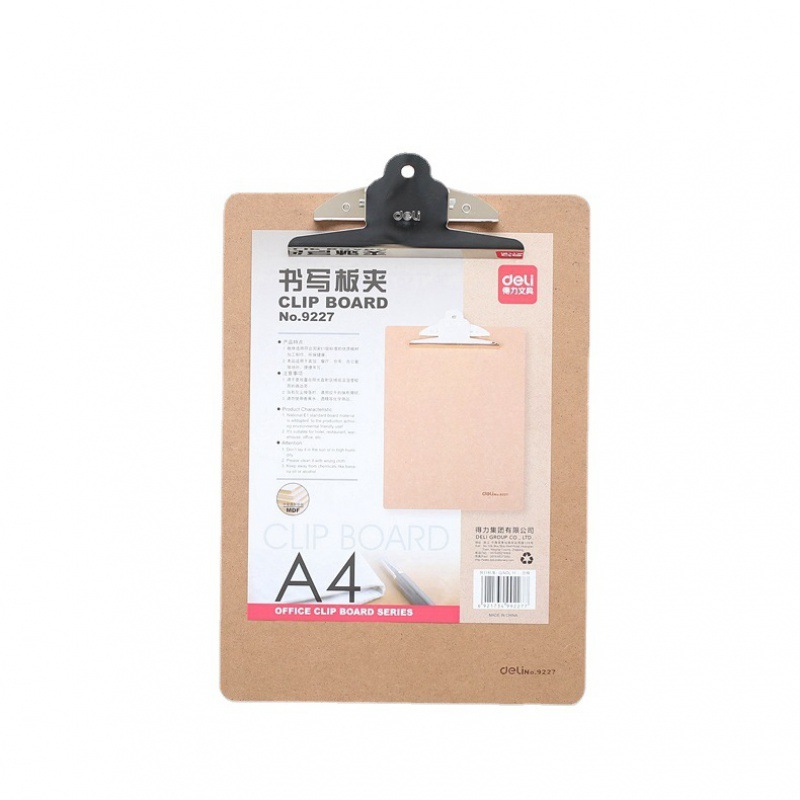 Deli 9226 tablero clip madera contrachapada A4 almohadilla de madera Carpeta de madera tablero de escritura clip A4 tablero de madera clip