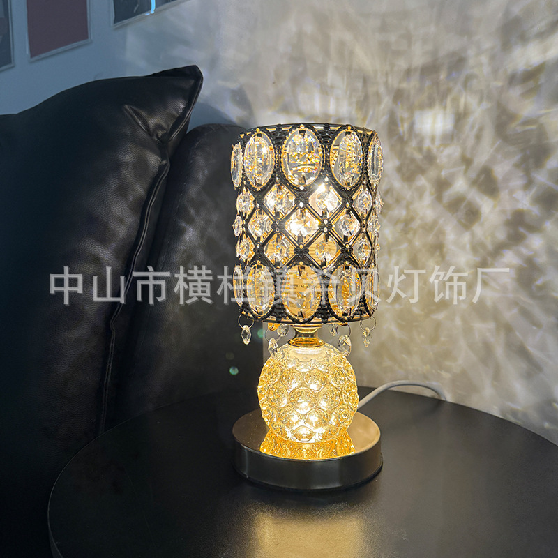 跨境爆款欧式轻奢水晶台灯温馨浪漫氛围灯卧室床头摆件装饰小夜灯