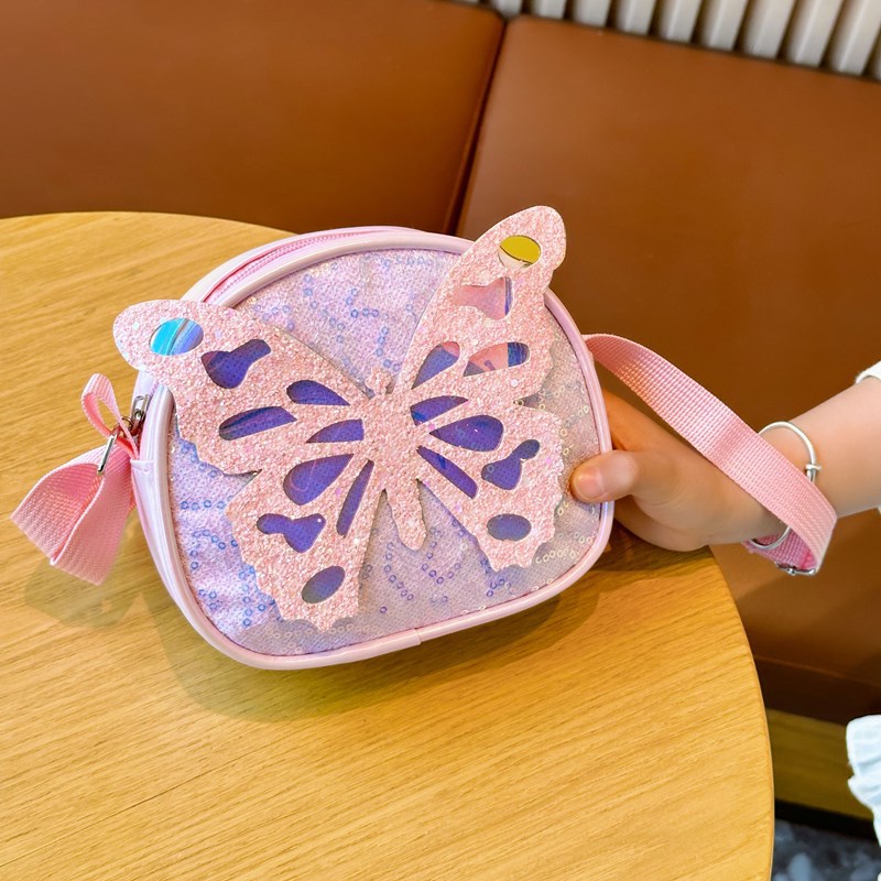 Kindergarten children's backpack mini pu butterfly sequins shoulder bag children's accessories bag cartoon handbag wholesale