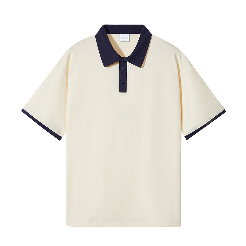 Tallas europeas y americanas, estilo retro americano, mangas raglán, camiseta holgada de algodón puro con cuello, polo de marca de moda, personalizable