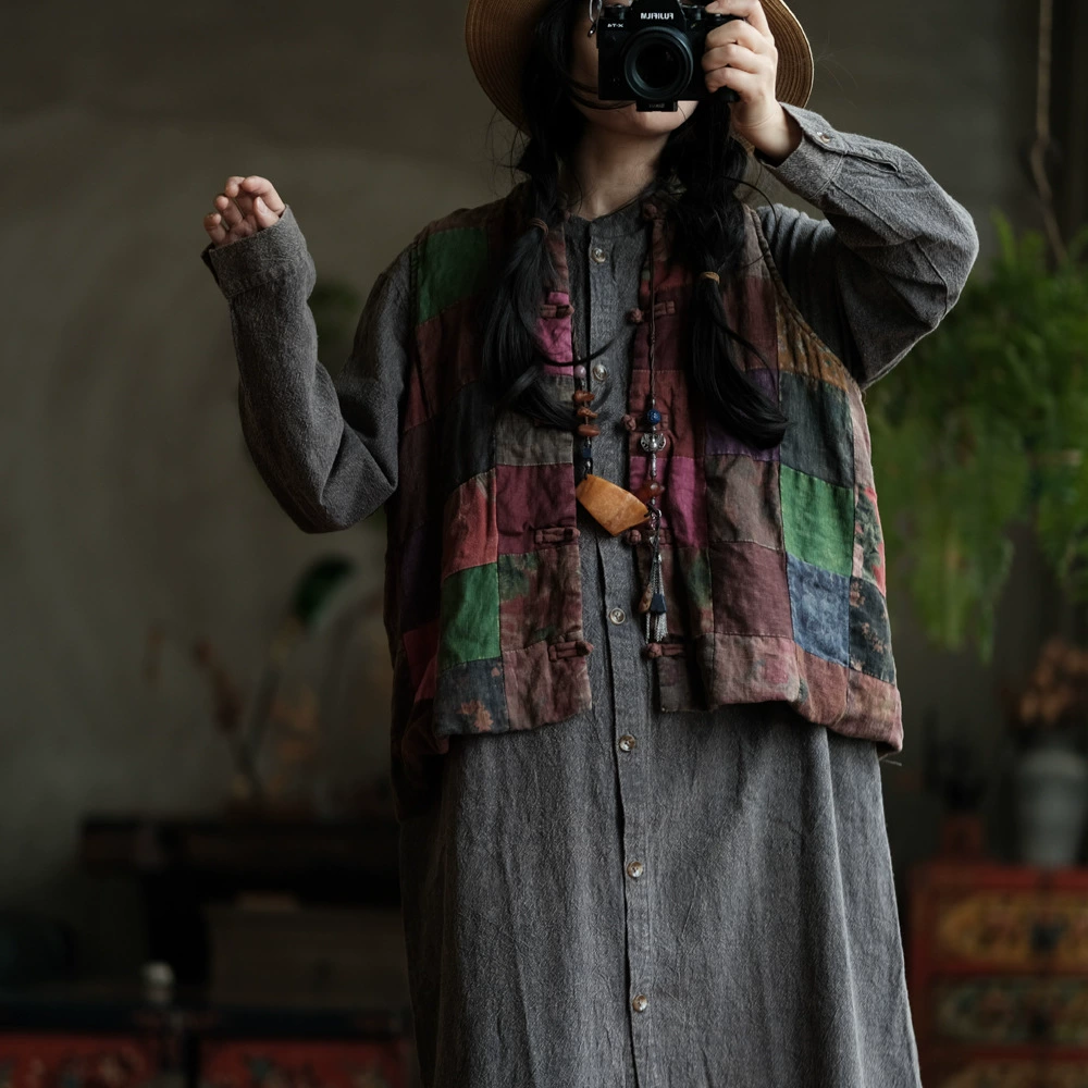 Оригинальный дизайн женский стиль-бедняк нише, «washed patchwork» новый китайский стиль хлопковый жилет 2011 цветочная нашивка