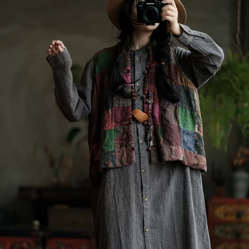 Оригинальный дизайн женский стиль-бедняк нише, «washed patchwork» новый китайский стиль хлопковый жилет 2011 цветочная нашивка