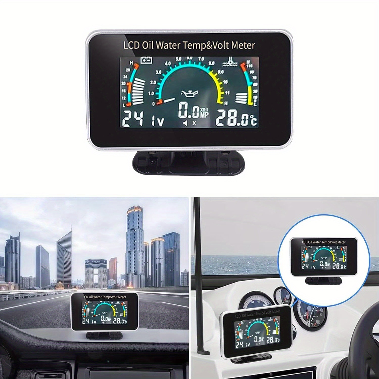 Cross-Border Hot-Selling Water Temperature and Oil Pressure Gauge Display for Engineering Vehicles, Universal Oil Level Gauge for Excavators, Harvesters, Forklifts, and Diggers