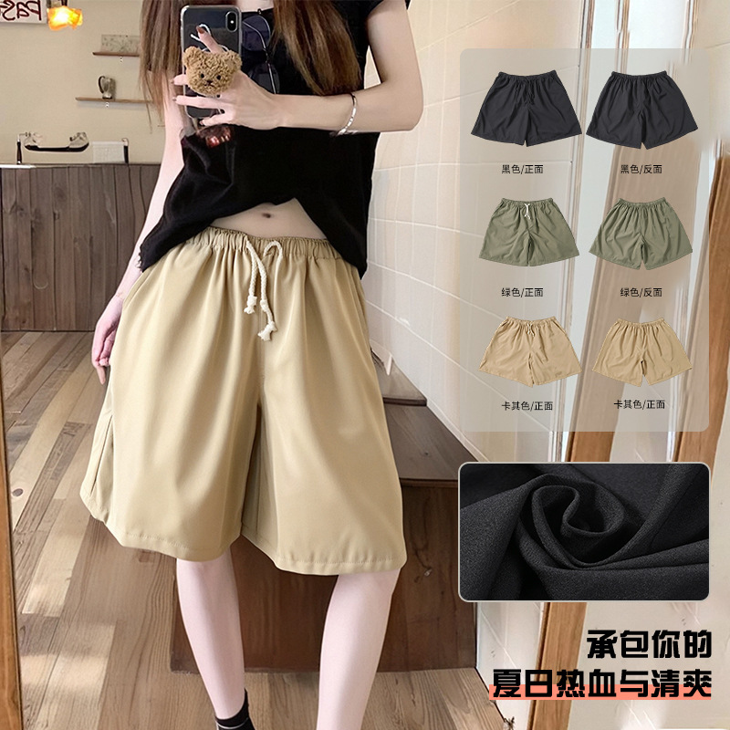 2025 nuevos pantalones de playa de verano para mujer sueltos y delgados, estilo deportivo casual, pantalones anchos de cintura alta con cordón al por mayor